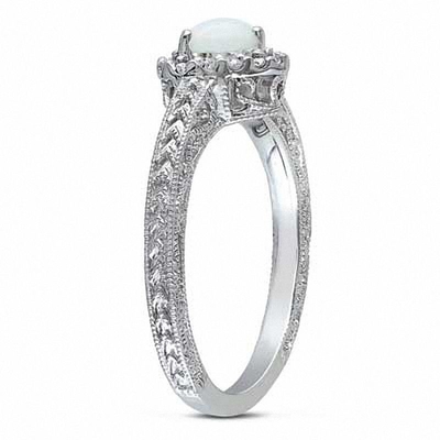 Oval Lab-Created Opal, Blue and White Sapphire Open Frame Twist Shank Ring in Sterling Silver