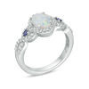 Oval Lab-Created Opal, Blue and White Sapphire Open Frame Twist Shank Ring in Sterling Silver