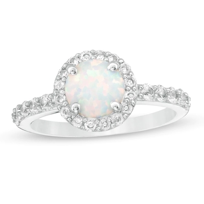 Oval Opal and CZ Accent Vintage-Style Ring in 10K White Gold