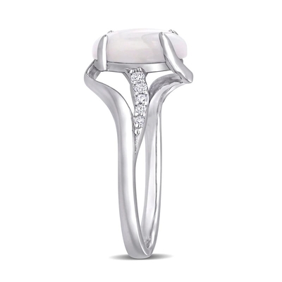 Oval Opal and 1/15 CT. T.W. CZBy pass Split Shank Ring in Sterling Silver