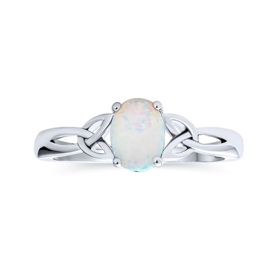 Thin CZ Accent Stackable 1/2 Eternity Oval Blue Pink Created Opal Band Ring For Women