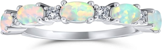 Petite Gemstone Micro Pave CZ Halo Created White Opal Ring Pear Shape Teardrop