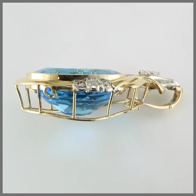 14K Round Cut Blue Topaz And CZ Pendant Enhance For Women