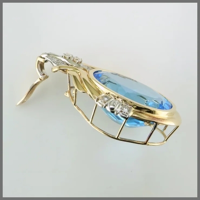 14K Round Cut Blue Topaz And CZ Pendant Enhance For Women