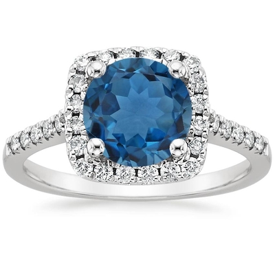 Heart Shaped Blue Topaz and CZ Accent Three Stone Promise Ring 10K White Gold