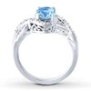 Classic Swiss Blue Topaz And CZ Three Stone Engagement Ring 925 Sterling Silver