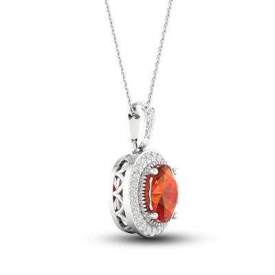 Natural Citrine Lab Created White Sapphire Necklace 10K White Gold 18&quot;