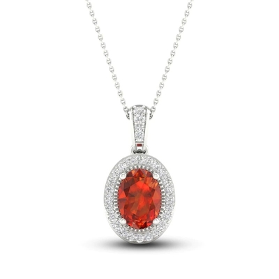 Natural Citrine Lab Created White Sapphire Necklace 10K White Gold 18&quot;