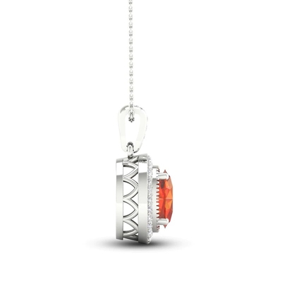 Natural Citrine Lab Created White Sapphire Necklace 10K White Gold 18&quot;