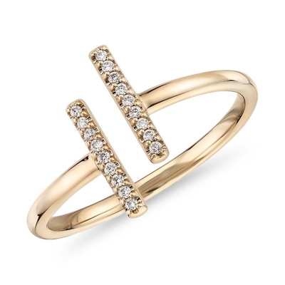 With 9k Yellow Gold Delicate Pavé Split Bar Diamond  Engagement Ring