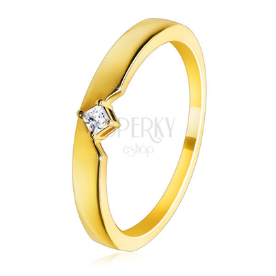 9K Gold Ring - With a Cut Out And a Protruding Square Zircon Set In a Four-Point Mount