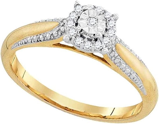 9K Yellow Two Tone Gold Round Diamond Halo Circle Engagement Ring - Prong Set Solitaire Center Setting Shape
