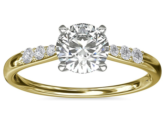 Ring made of yellow 9K gold - clear zircon sun, glossy narrow shoulders