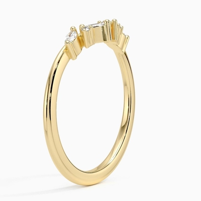 Sparkling Round And Marquise Sleek Chevron Shaped Ring With 9K Gold