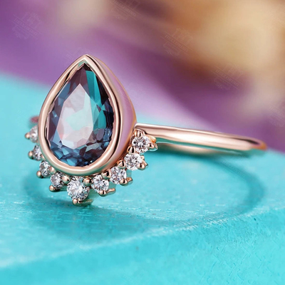 Rose Gold Plating 925 Sterling Silver CZ Moonstone Wedding Rings Pear Cut Moonstone Ring Set
