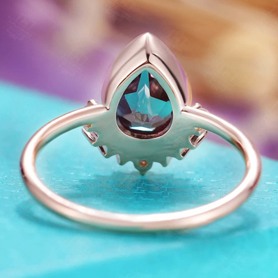 Rose Gold Plating 925 Sterling Silver CZ Moonstone Wedding Rings Pear Cut Moonstone Ring Set