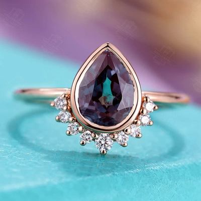 Rose Gold Plating 925 Sterling Silver CZ Moonstone Wedding Rings Pear Cut Moonstone Ring Set