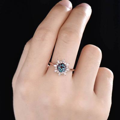 925 Sterling Silver lab grown alexandrite Jewelry Lab Created Alexandrite color changing gemstones ring