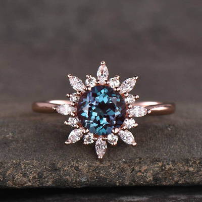925 Sterling Silver lab grown alexandrite Jewelry Lab Created Alexandrite color changing gemstones ring