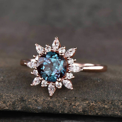 925 Sterling Silver lab grown alexandrite Jewelry Lab Created Alexandrite color changing gemstones ring