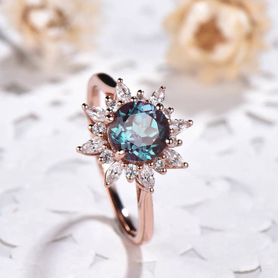925 Sterling Silver lab grown alexandrite Jewelry Lab Created Alexandrite color changing gemstones ring