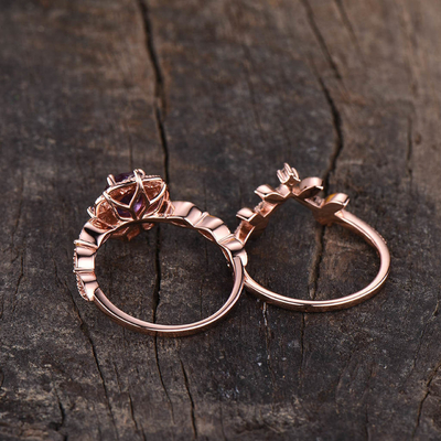 925 Sterling Silver Jewelry Alexandrite Ring Set Rose Gold Plating Alexandrite Wedding Ring