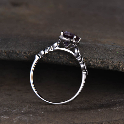 925 Sterling Silver Jewelry Cushion cut Alexandrite Engagement Ring Halo CZ Alexandrite Ring