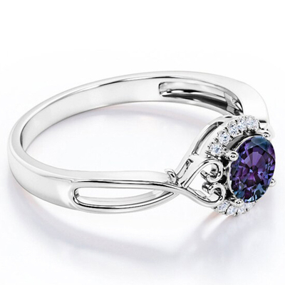 S925 Sterling Silver White CZ Ring Alexandrite Gemstone Jewellery Engagement Women Jewelry