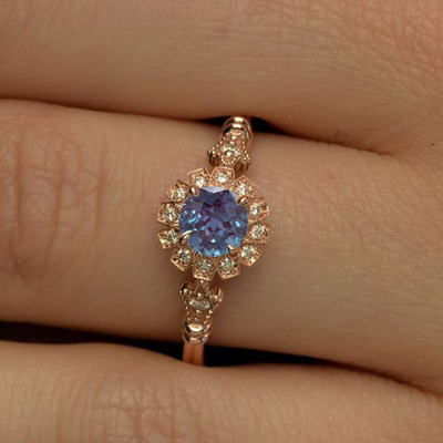 Classic Jewelry 925 Sterling Silver Gold Plated Ring Alexandrite Fine Jewelry Wholesale Girl Jewelry Set
