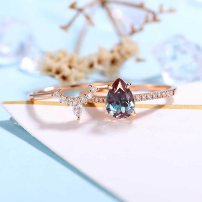 925 Sterling Silver Cubic Zircon Jewelry Halo CZ Ring Alexandrite New Style