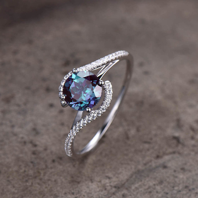 Wholesale 925 Sterling Silver Alexandrite Jewelry CZ Round Alexandrite Engagement Ring