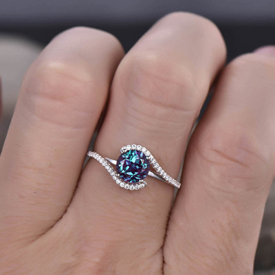 Wholesale 925 Sterling Silver Alexandrite Jewelry CZ Round Alexandrite Engagement Ring