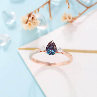 Wholesale 925 Sterling Silver Jewelry Synthetic Alexandrite Engagement Ring Lab Created Alexandrite Ring Set