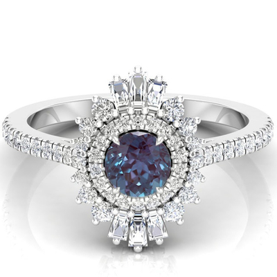 Fashion Vintage 925 Sterling Silver Round Shape June Birthstone Color Alexandrite Ring Hot Selling Jewelry