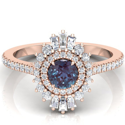 Fashion Vintage 925 Sterling Silver Round Shape June Birthstone Color Alexandrite Ring Hot Selling Jewelry