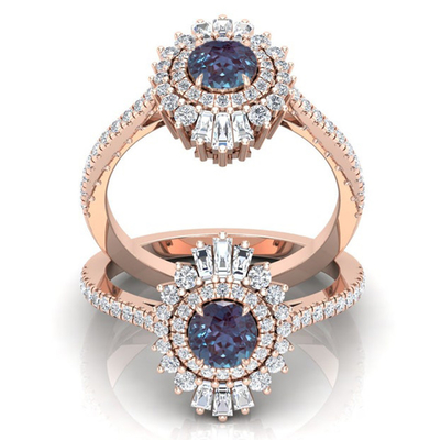 Fashion Vintage 925 Sterling Silver Round Shape June Birthstone Color Alexandrite Ring Hot Selling Jewelry