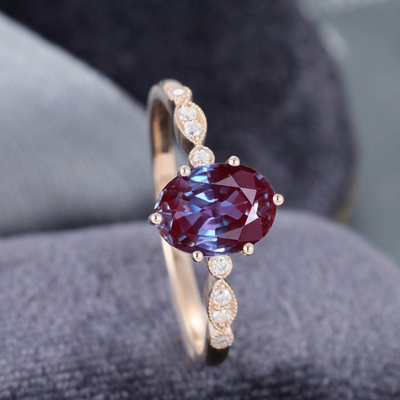 925 Sterling Silver CZ Dainty Jewelry Alexandrite Ring Set Alexandrite Wedding Rings