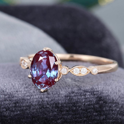 925 Sterling Silver CZ Dainty Jewelry Alexandrite Ring Set Alexandrite Wedding Rings