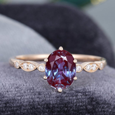 925 Sterling Silver CZ Dainty Jewelry Alexandrite Ring Set Alexandrite Wedding Rings