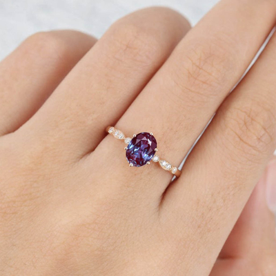 925 Sterling Silver CZ Dainty Jewelry Alexandrite Ring Set Alexandrite Wedding Rings