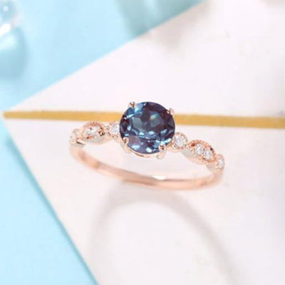Modern Design Popular Round Cut Rose Gold Plated Lab Alexanderite Jewelry White CZ Jewelry Ladies Ring