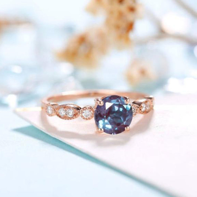 Modern Design Popular Round Cut Rose Gold Plated Lab Alexanderite Jewelry White CZ Jewelry Ladies Ring