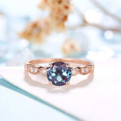Modern Design Popular Round Cut Rose Gold Plated Lab Alexanderite Jewelry White CZ Jewelry Ladies Ring