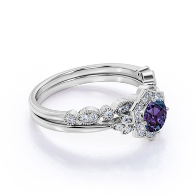 Rose Gold Vermeil Round Cut Lab Grown Alexandrite Ring Jewelry Women Wedding 925 Silver Ring