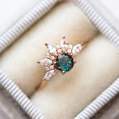 Rose Gold Vermeil Round Cut Lab Grown Alexandrite Ring Jewelry Women Wedding 925 Silver Ring