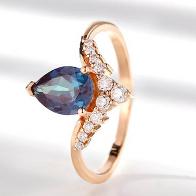 925 Sterling Silver CZ Dainty V Shape Rings Pear Cut Alexandrite Jewelry Ring