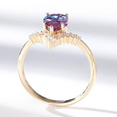 925 Sterling Silver CZ Dainty V Shape Rings Pear Cut Alexandrite Jewelry Ring