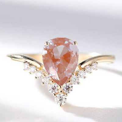 925 Sterling Silver CZ Dainty V Shape Rings Pear Cut Alexandrite Jewelry Ring