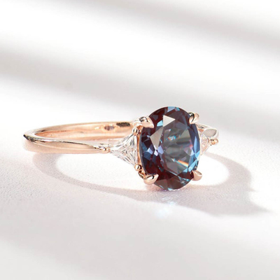 Hot Selling 925 Sterling Silver Pave CZ Rings Oval Cut Alexandrite Stone Engagement Ring
