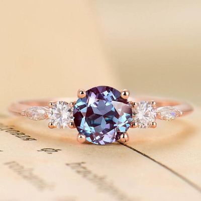 Hot Selling 925 Sterling Silver Pave CZ Rings Oval Cut Alexandrite Stone Engagement Ring